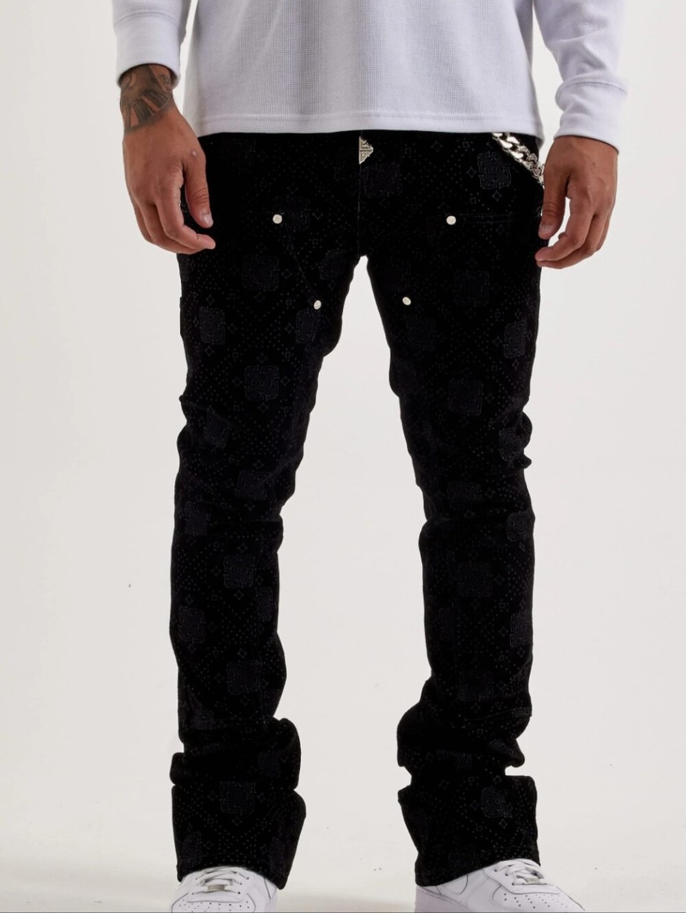 Guapi Velour Stacked Monogram Jeans - Black Size 40